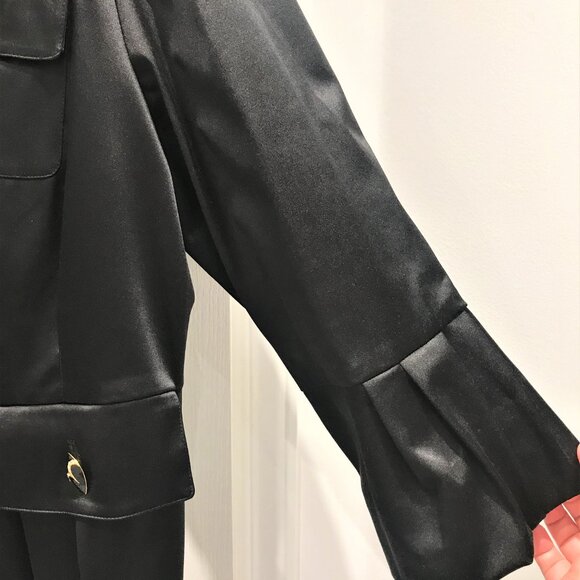 Nygard Collection Black Satin Open Front Pleated Collar Dress Coat Size 20 - Picture 3 of 7